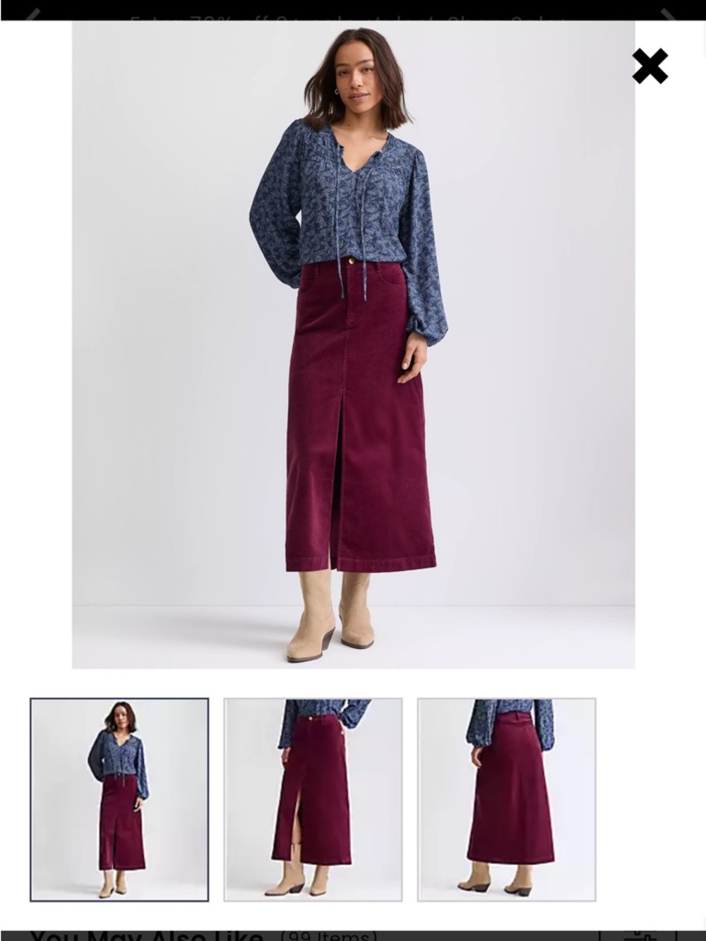 Loft Brushed Corduroy Midi Skirt